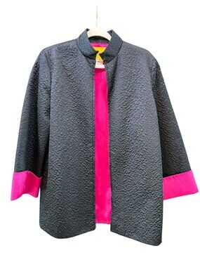 Flores & Flores Black Leopard Textured Pink Lined Statement Coat M